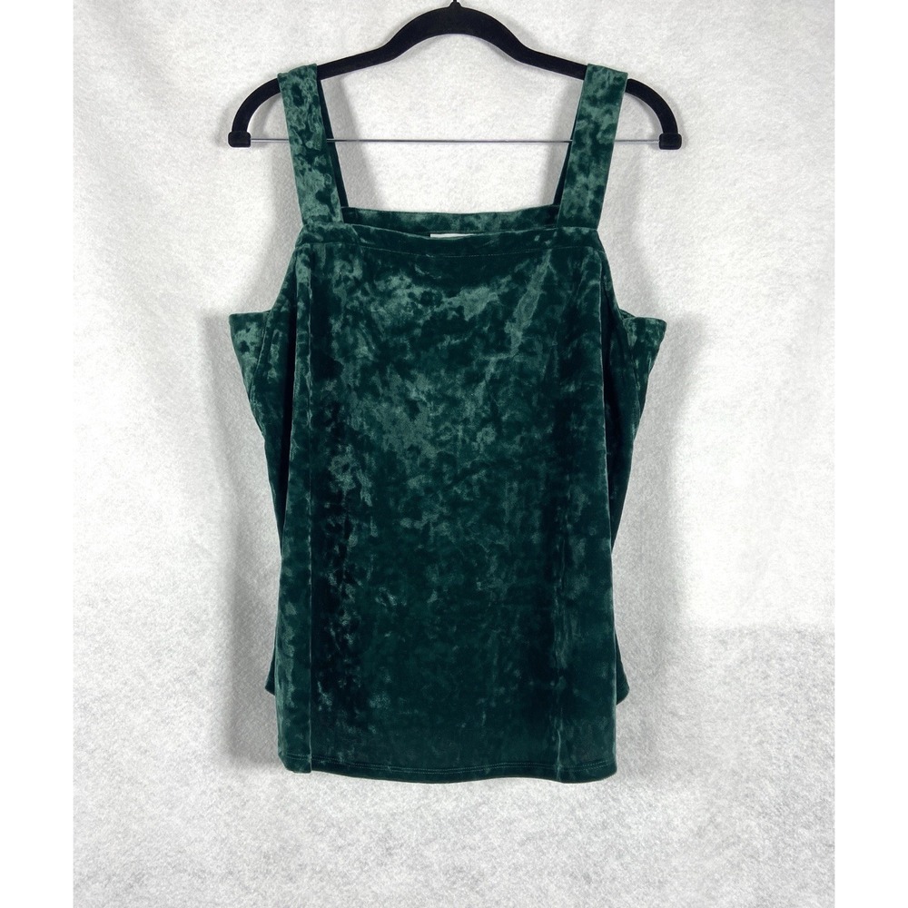 J. Jill Top Petite PM Green Crushed Velvet Tank Boho Chic Square Neck NWOT